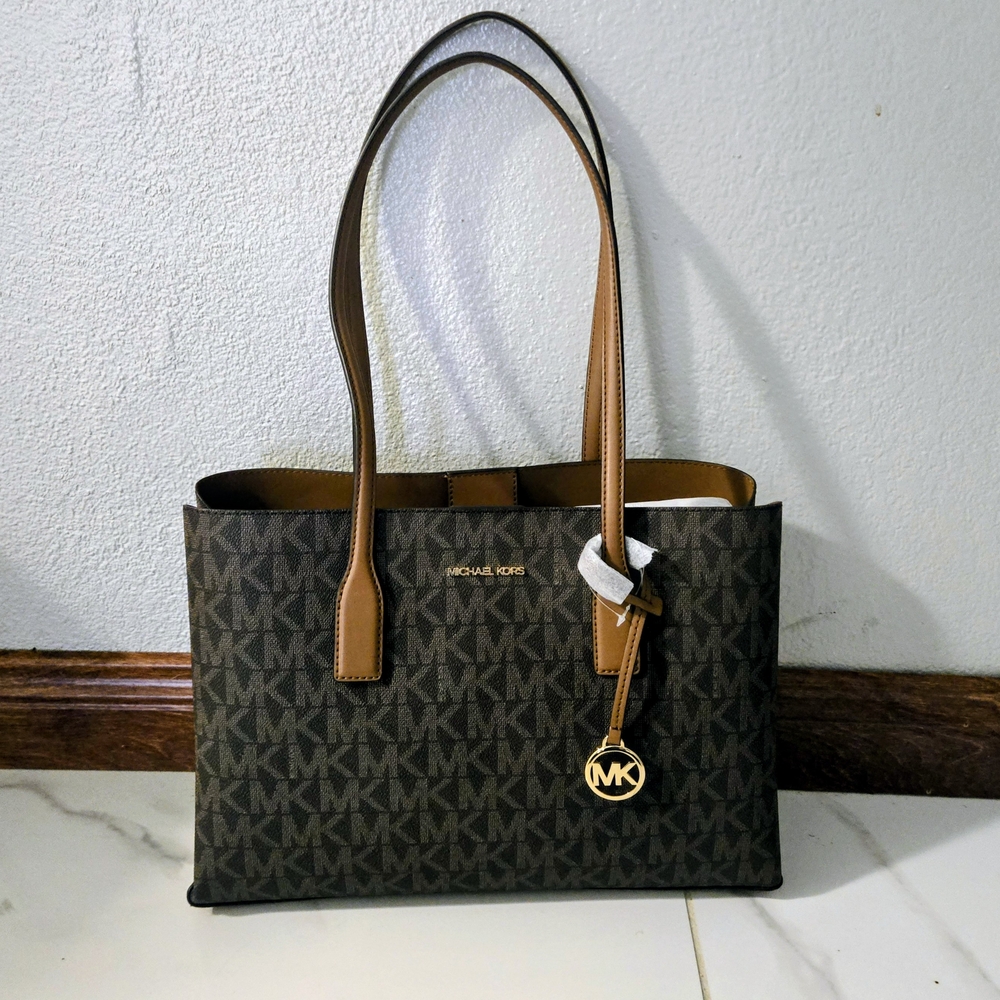 New! Michael Kors Emilia Medium Logo Tote Bag - Brown/Acorn" 358 - Picture 7 of 16